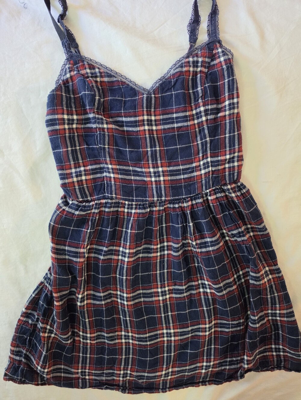 Abercrombie & Fitch Y2K Grunge Plaid Lace Trim Smocked Mini Dress L